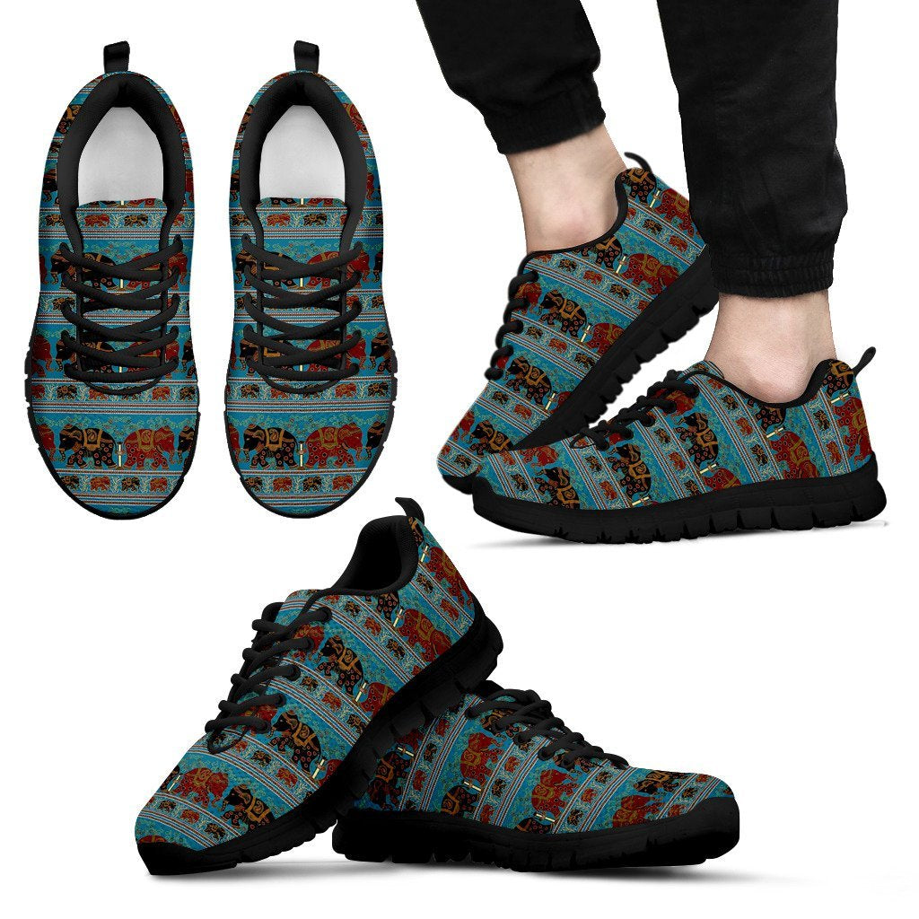 Tribal Elephant Print Black Sneaker Shoes For Men Women-grizzshop