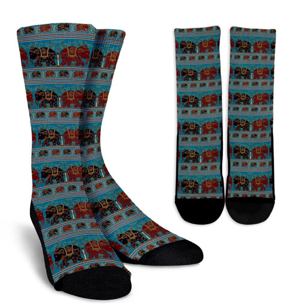 Tribal Elephant Print Unisex Crew Socks-grizzshop