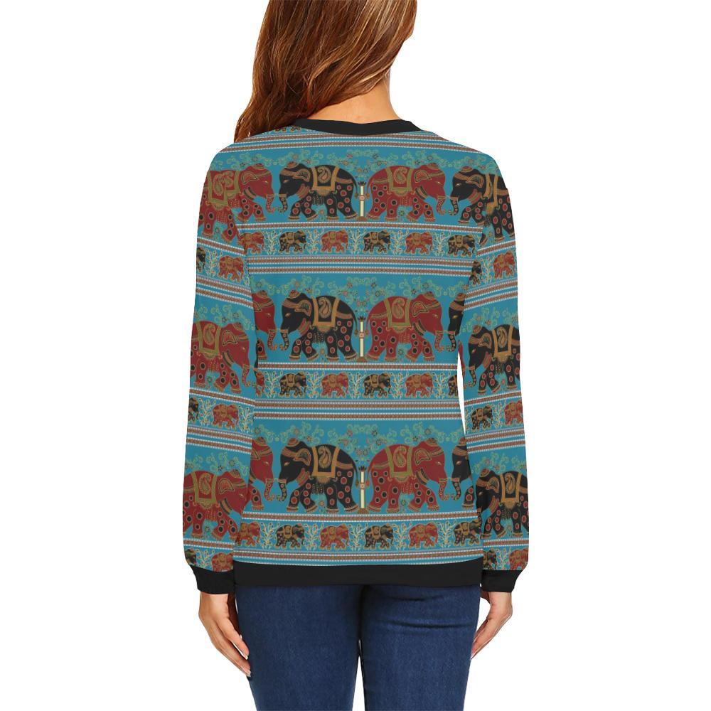 Tribal Elephant Print Women Crewneck Sweatshirt-grizzshop