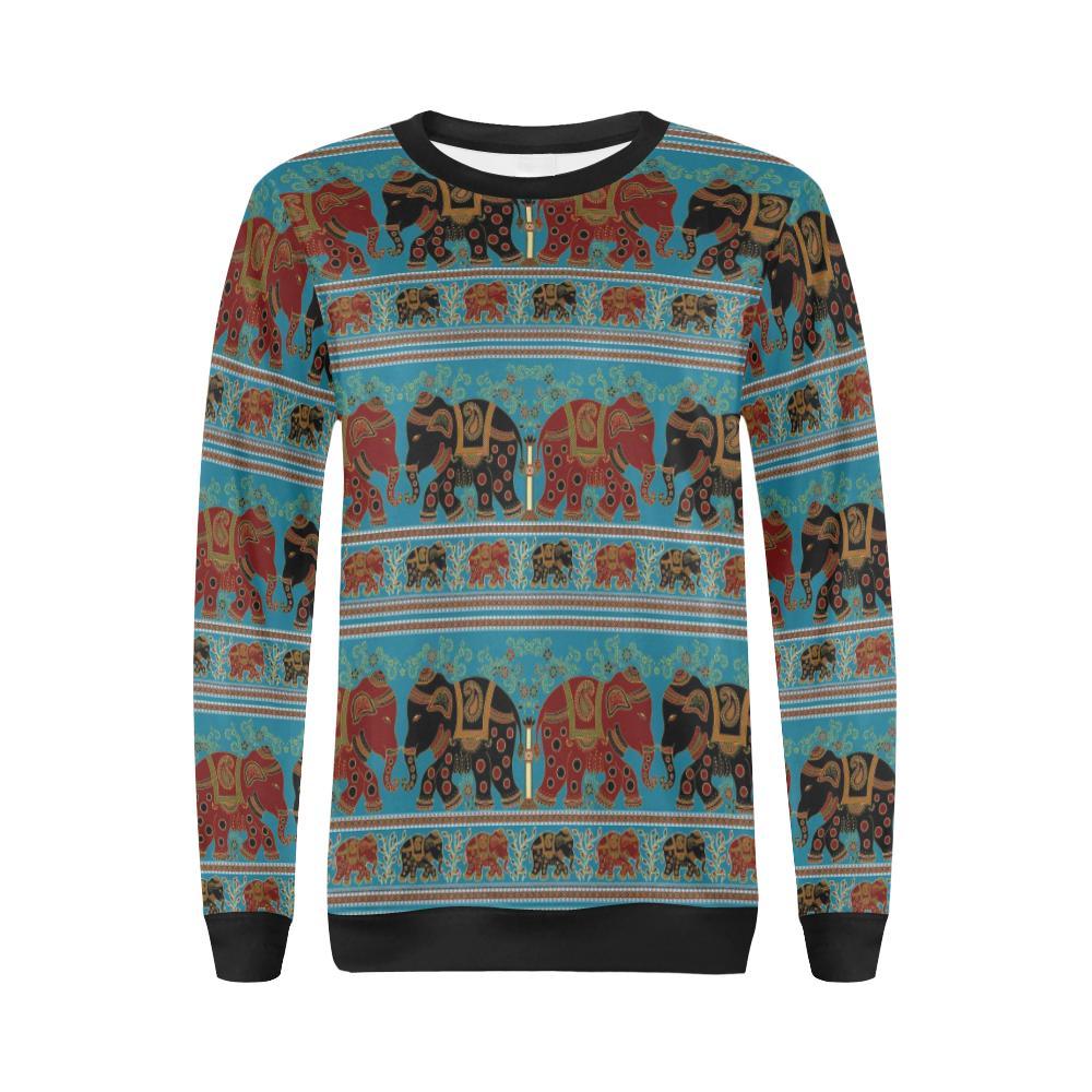 Tribal Elephant Print Women Crewneck Sweatshirt-grizzshop