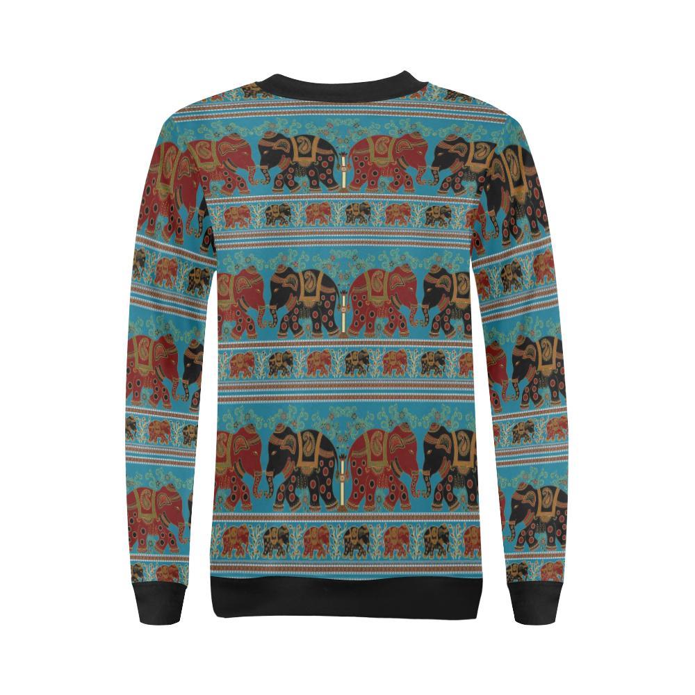 Tribal Elephant Print Women Crewneck Sweatshirt-grizzshop