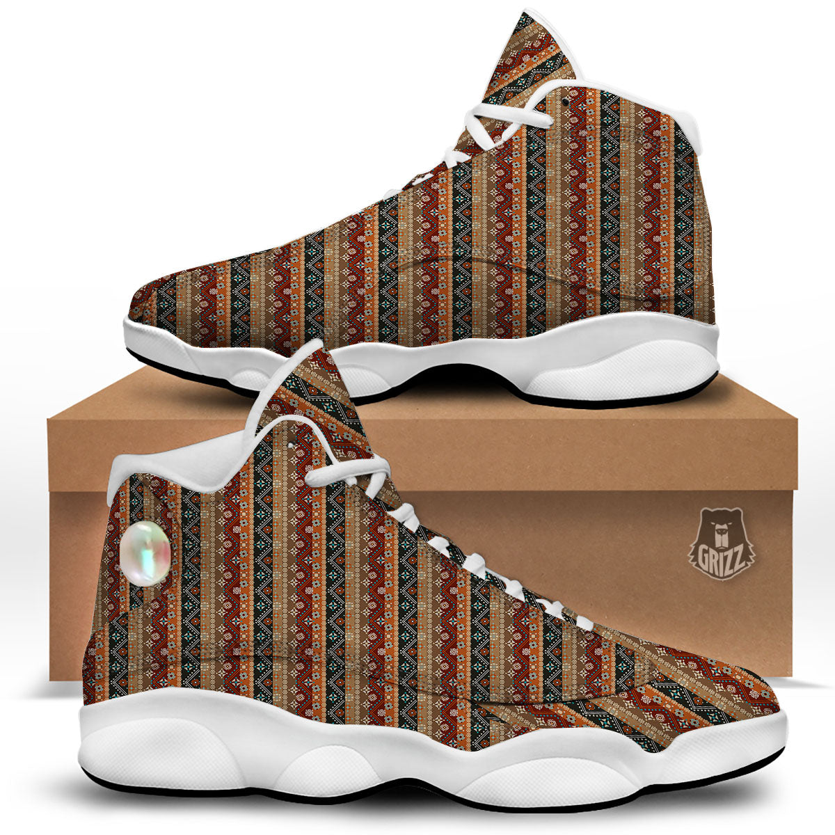 Tribal Ethnic Boho Print Pattern White Basketball Shoes-grizzshop