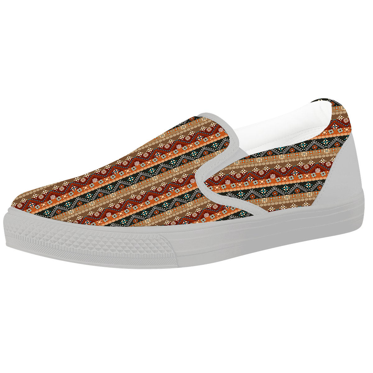 Tribal Ethnic Boho Print Pattern White Slip On Shoes-grizzshop