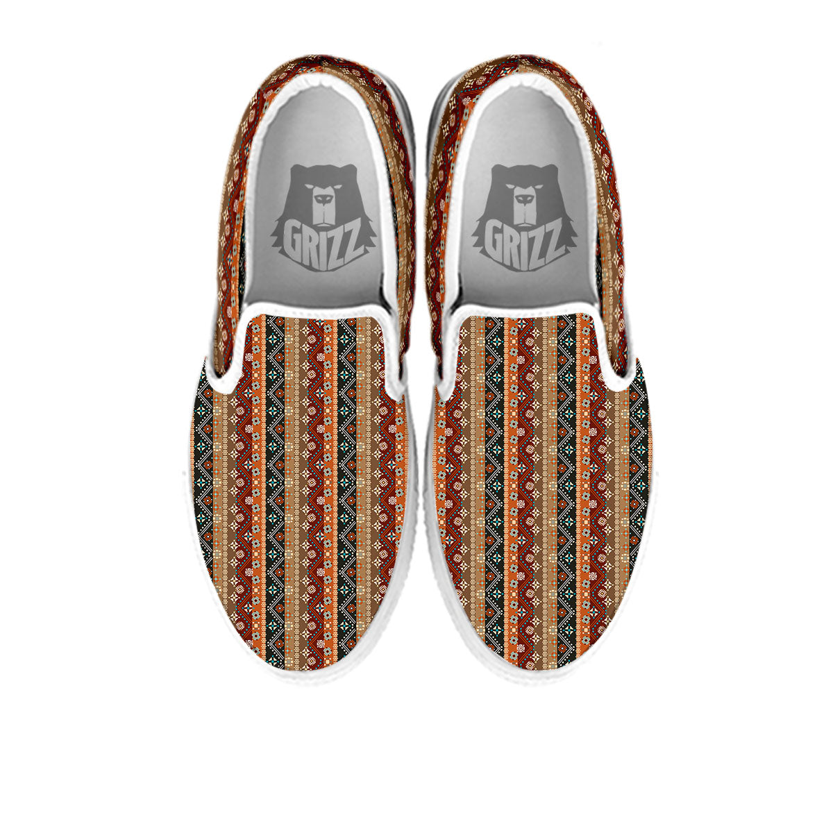 Tribal Ethnic Boho Print Pattern White Slip On Shoes-grizzshop