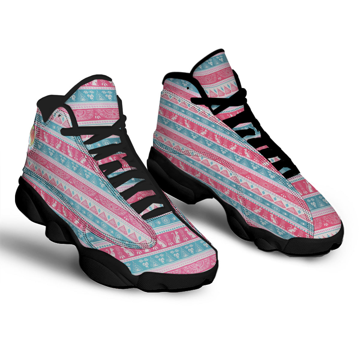 Tribal Ethnic Pink Blue Egypt Print Pattern Black Basketball Shoes-grizzshop