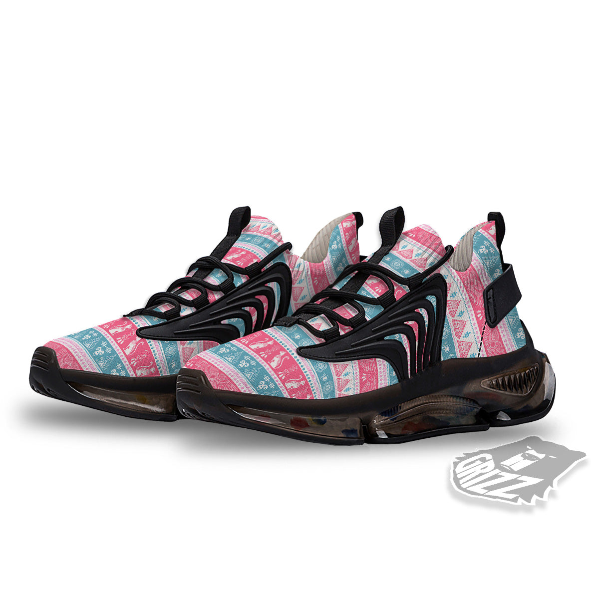 Tribal Ethnic Pink Blue Egypt Print Pattern Black Gym Shoes-grizzshop