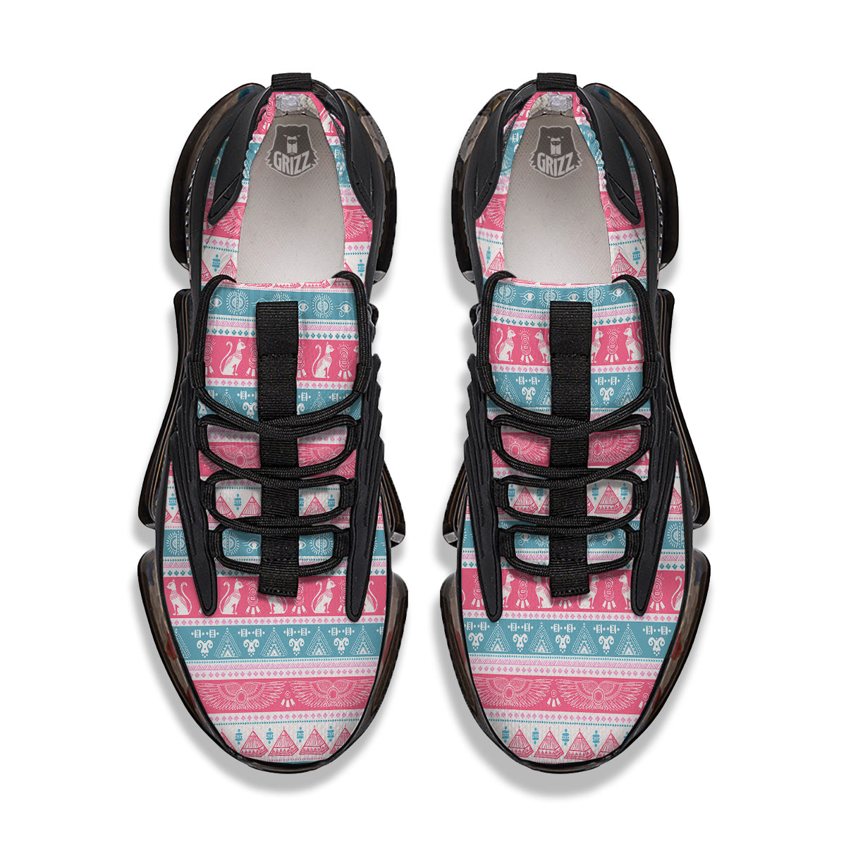 Tribal Ethnic Pink Blue Egypt Print Pattern Black Gym Shoes-grizzshop