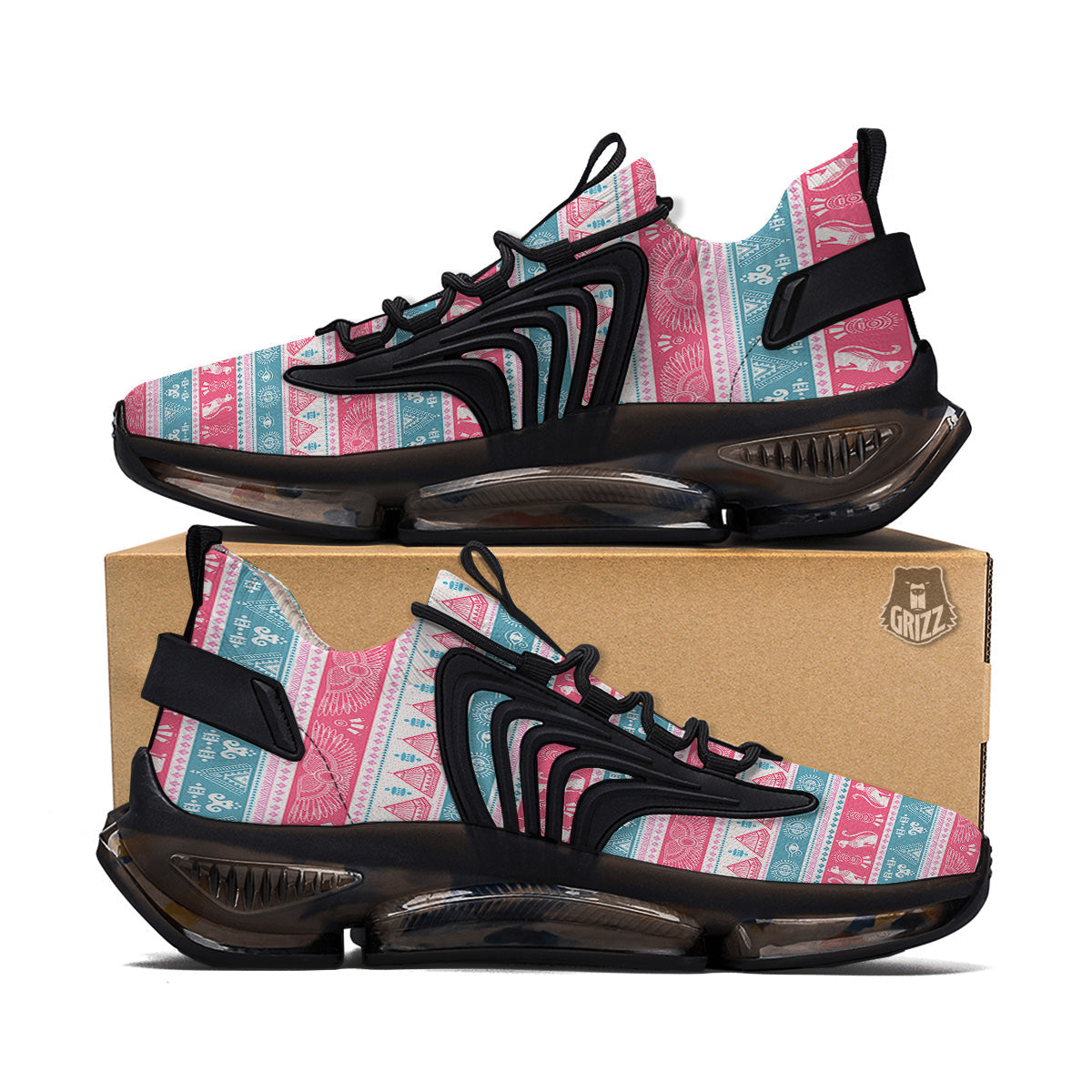 Tribal Ethnic Pink Blue Egypt Print Pattern Black Gym Shoes-grizzshop