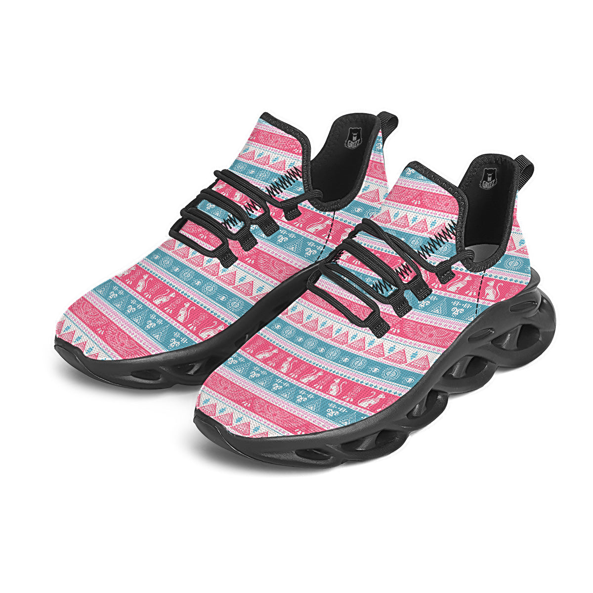 Tribal Ethnic Pink Blue Egypt Print Pattern Black Running Shoes-grizzshop