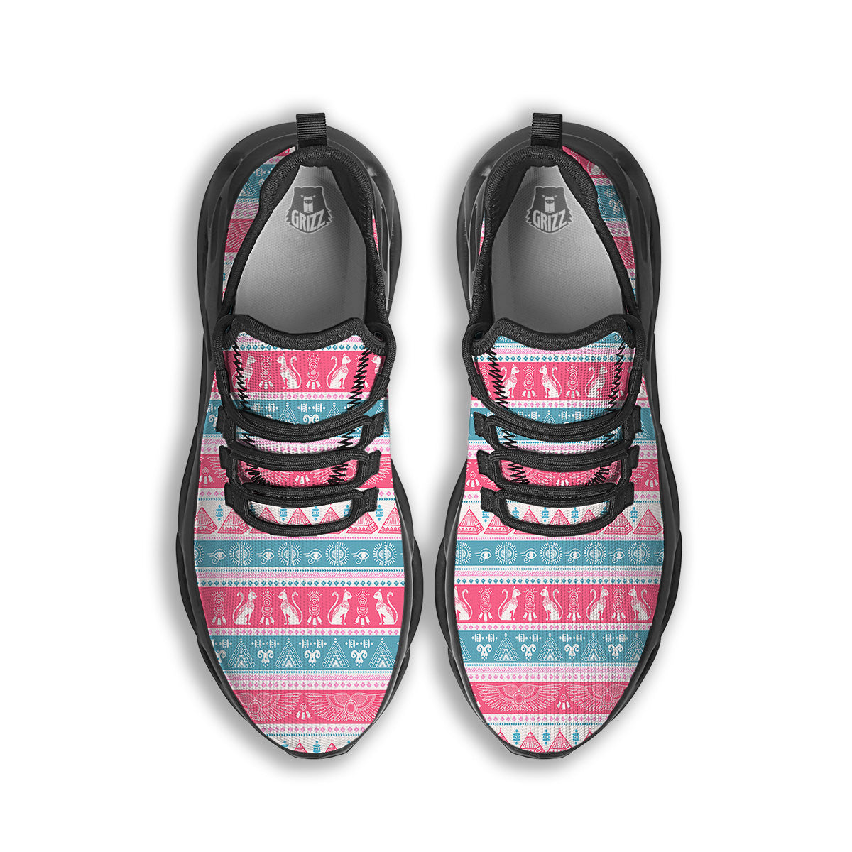 Tribal Ethnic Pink Blue Egypt Print Pattern Black Running Shoes-grizzshop