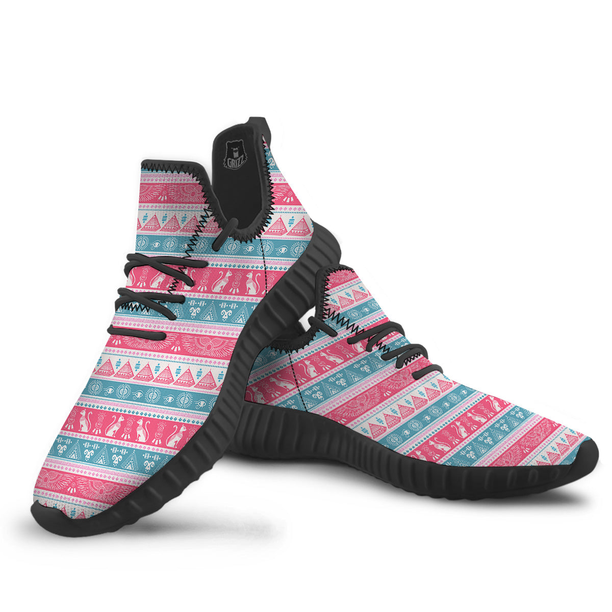 Tribal Ethnic Pink Blue Egypt Print Pattern Black Walking Shoes-grizzshop