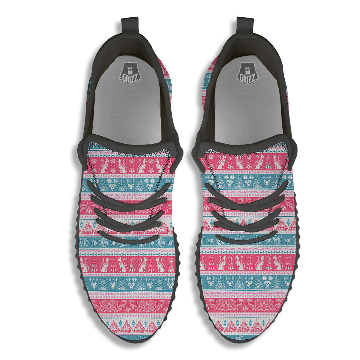 Tribal Ethnic Pink Blue Egypt Print Pattern Black Walking Shoes-grizzshop