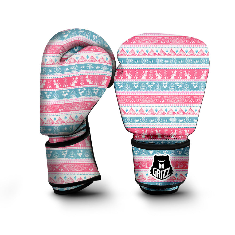 Tribal Ethnic Pink Blue Egypt Print Pattern Boxing Gloves-grizzshop