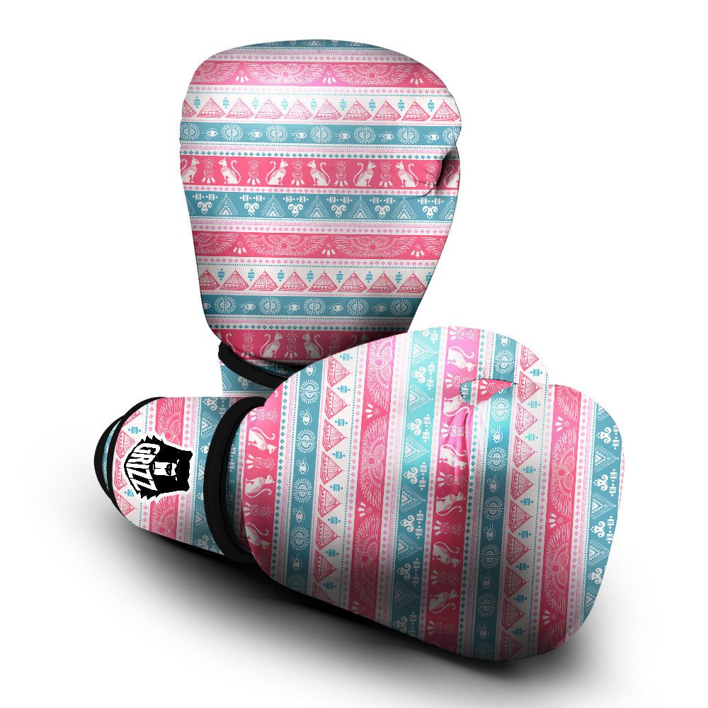 Tribal Ethnic Pink Blue Egypt Print Pattern Boxing Gloves-grizzshop