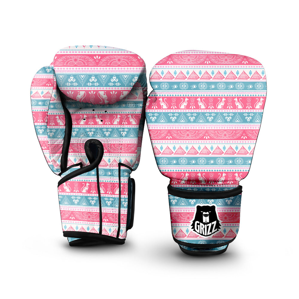 Tribal Ethnic Pink Blue Egypt Print Pattern Boxing Gloves-grizzshop