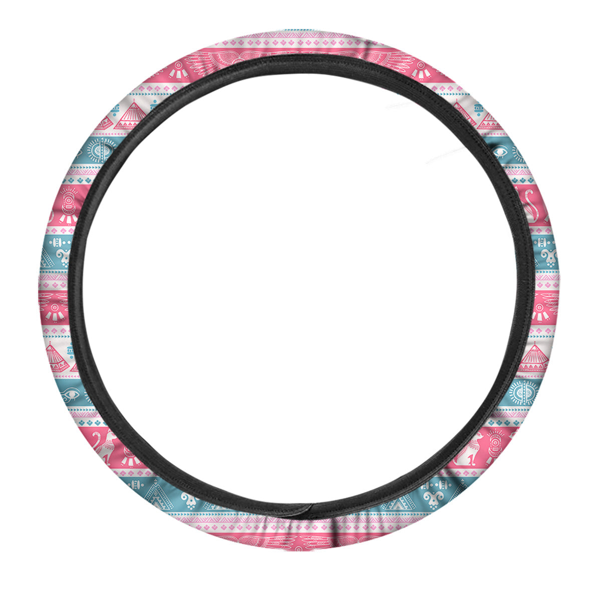 Tribal Ethnic Pink Blue Egypt Print Pattern Car Steering Wheel Cover-grizzshop