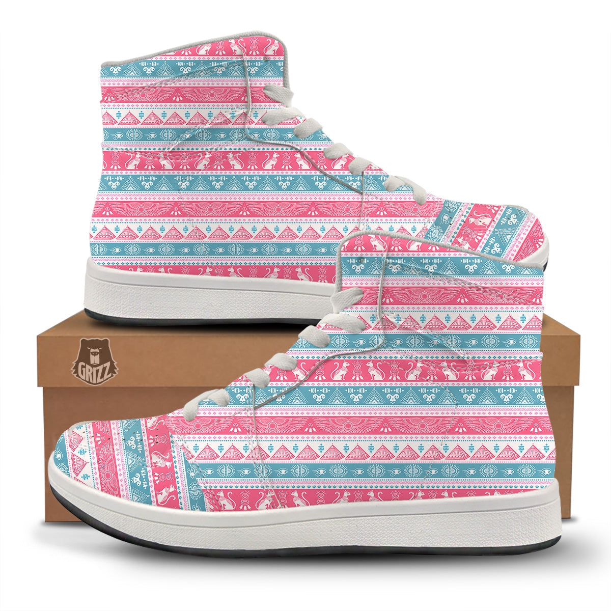 Tribal Ethnic Pink Blue Egypt Print Pattern High Top Sneakers-grizzshop