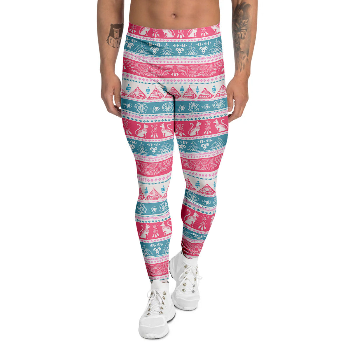 Tribal Ethnic Pink Blue Egypt Print Pattern Men's Leggings-grizzshop