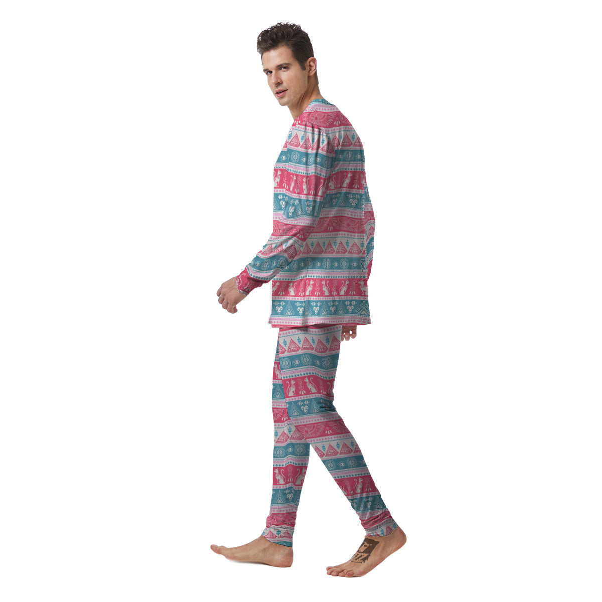 Tribal Ethnic Pink Blue Egypt Print Pattern Men's Pajamas-grizzshop