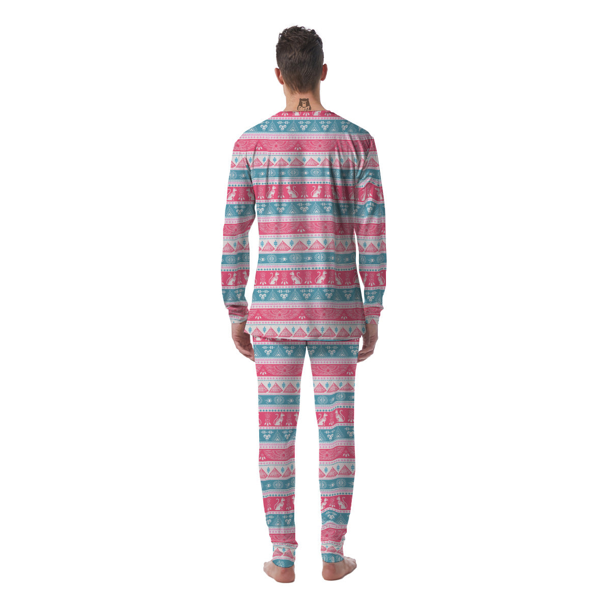 Tribal Ethnic Pink Blue Egypt Print Pattern Men's Pajamas-grizzshop