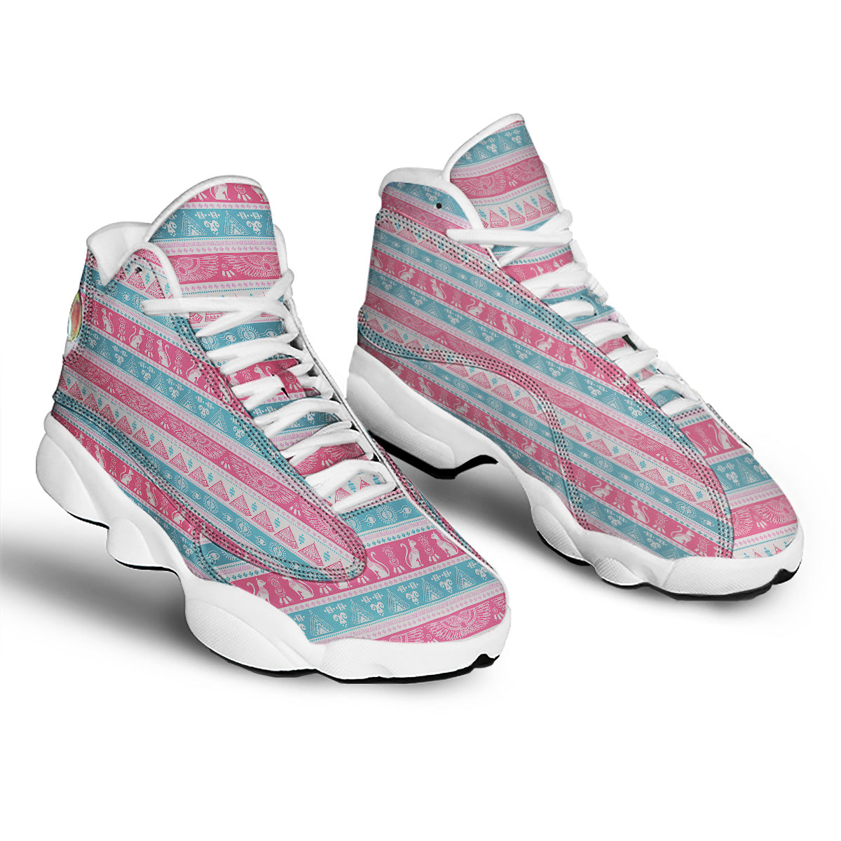Tribal Ethnic Pink Blue Egypt Print Pattern White Basketball Shoes-grizzshop