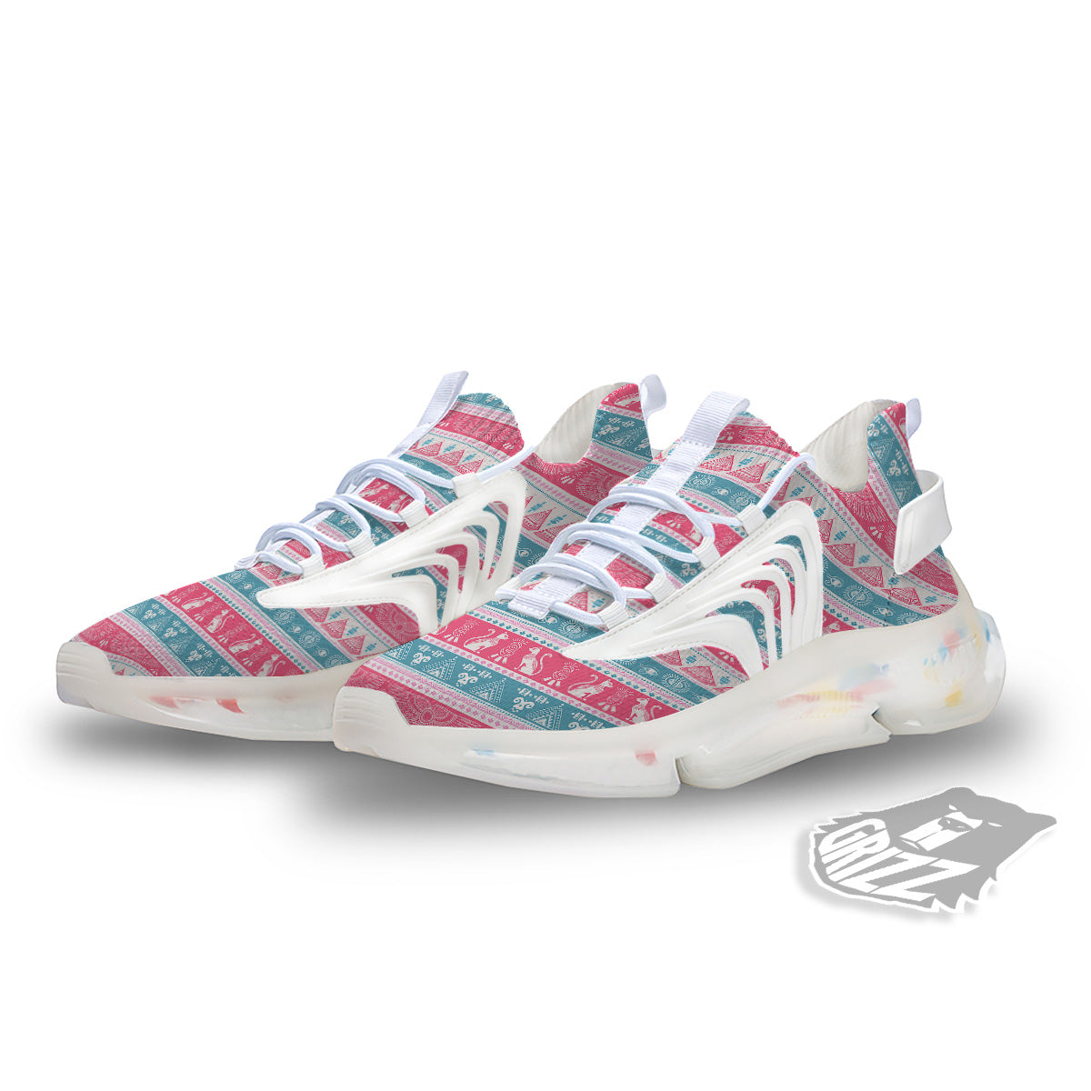 Tribal Ethnic Pink Blue Egypt Print Pattern White Gym Shoes-grizzshop
