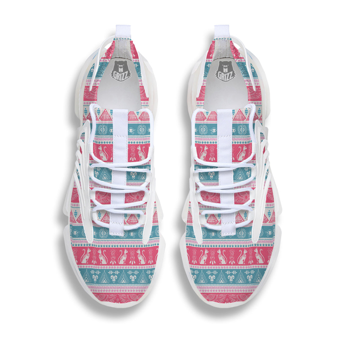 Tribal Ethnic Pink Blue Egypt Print Pattern White Gym Shoes-grizzshop