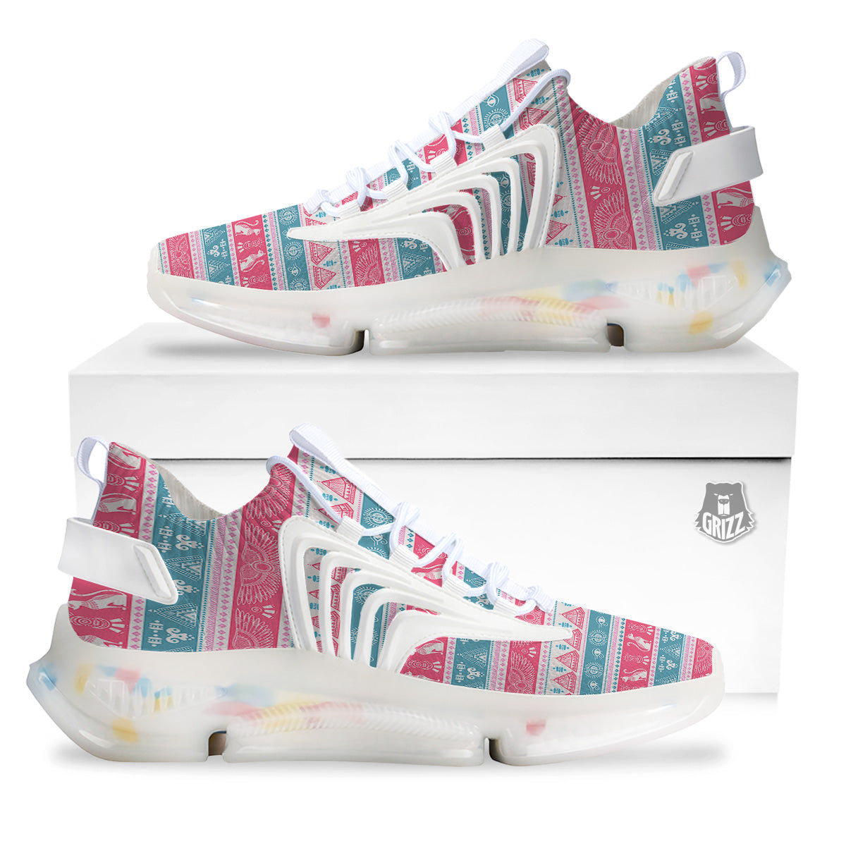 Tribal Ethnic Pink Blue Egypt Print Pattern White Gym Shoes-grizzshop
