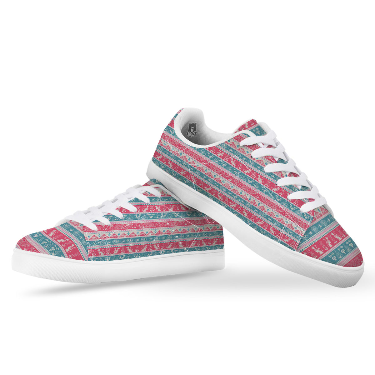 Tribal Ethnic Pink Blue Egypt Print Pattern White Low Top Sneakers-grizzshop