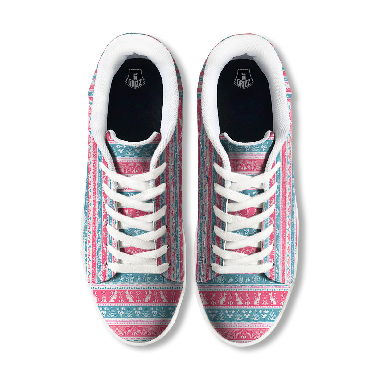 Tribal Ethnic Pink Blue Egypt Print Pattern White Low Top Sneakers-grizzshop