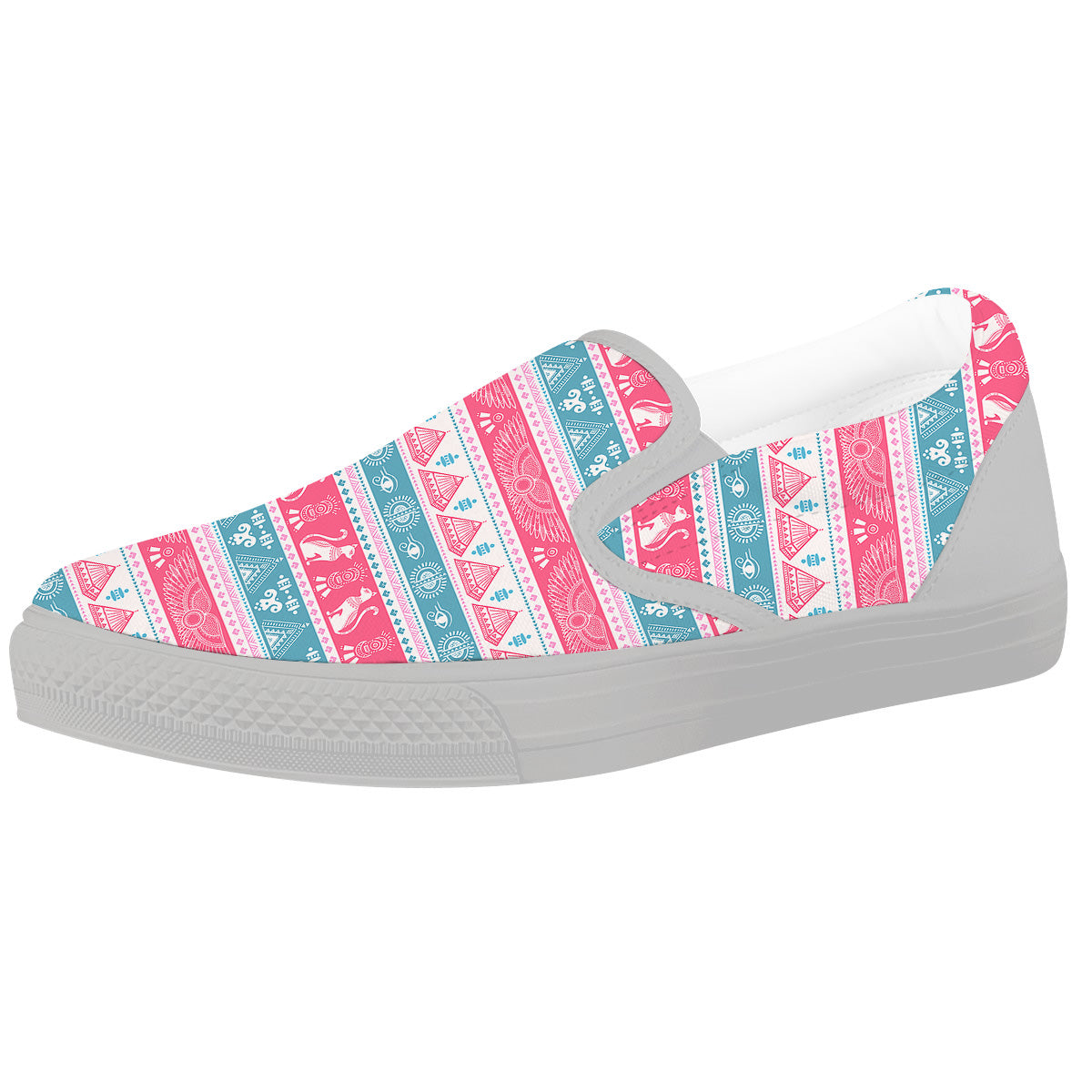 Tribal Ethnic Pink Blue Egypt Print Pattern White Slip On Shoes-grizzshop