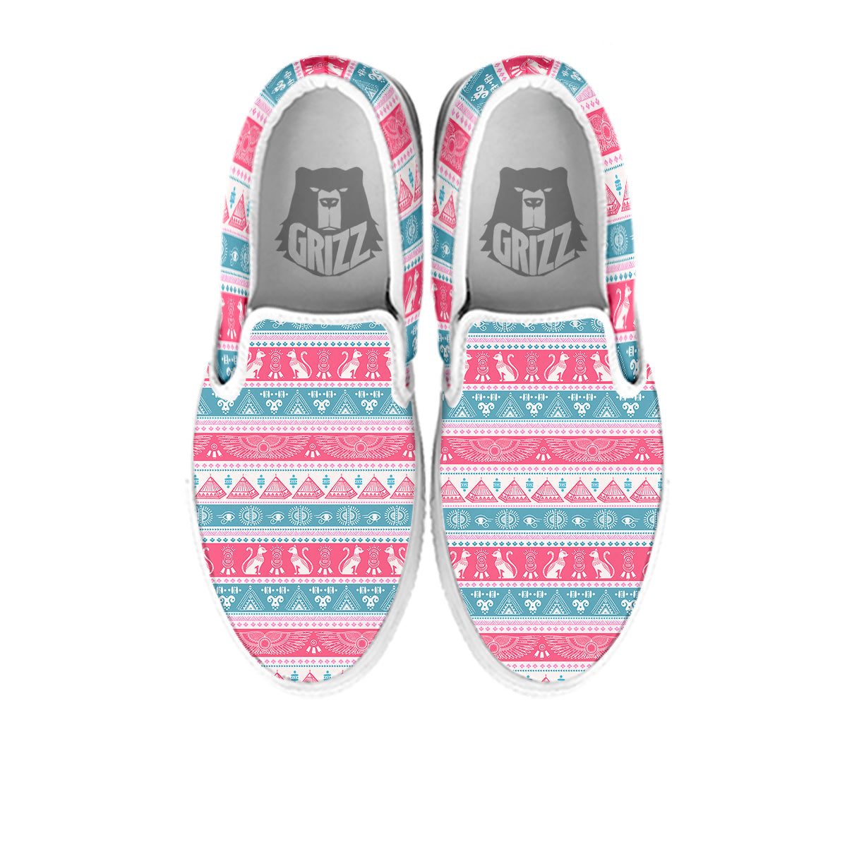 Tribal Ethnic Pink Blue Egypt Print Pattern White Slip On Shoes-grizzshop
