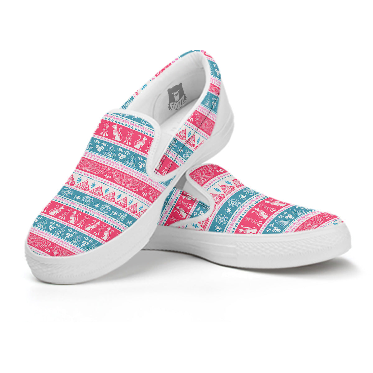 Tribal Ethnic Pink Blue Egypt Print Pattern White Slip On Shoes-grizzshop