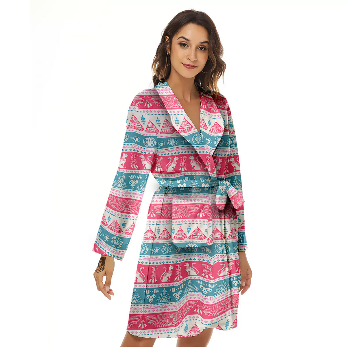 Tribal Ethnic Pink Blue Egypt Print Pattern Women's Robe-grizzshop