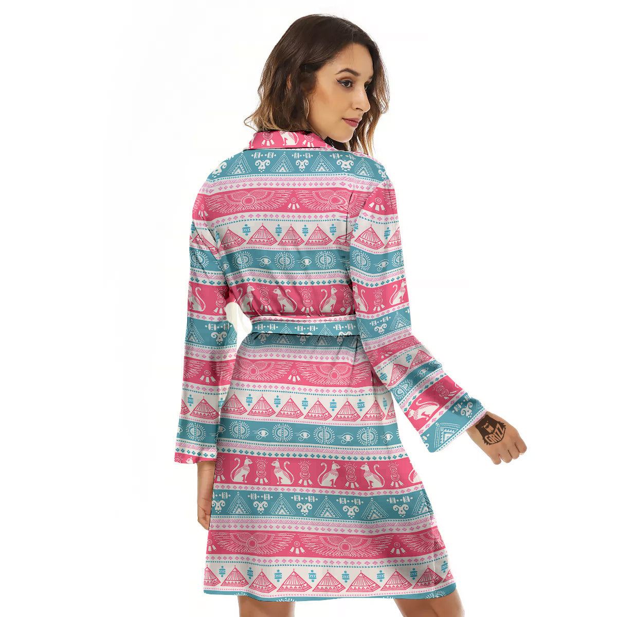 Tribal Ethnic Pink Blue Egypt Print Pattern Women's Robe-grizzshop