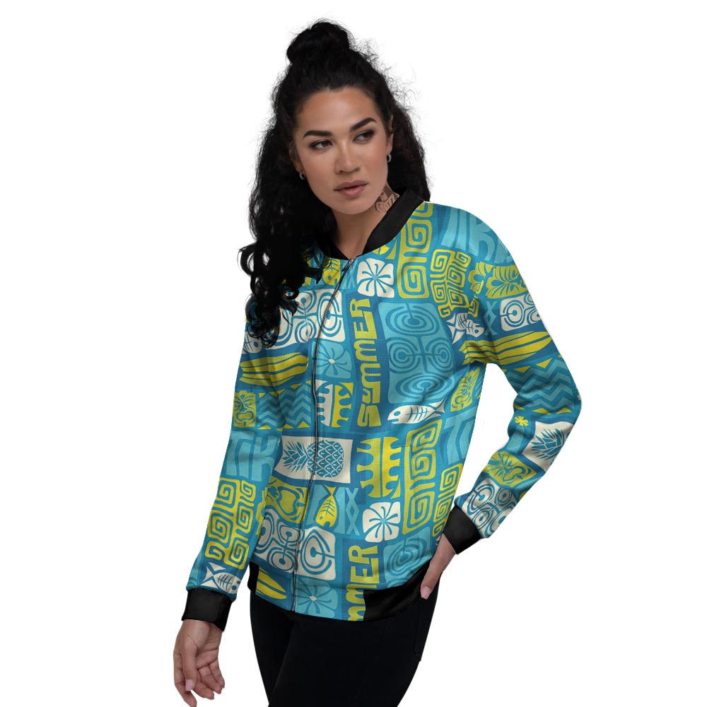 Tribal Hawaii Polynesian Print Women's Bomber Jacket-grizzshop