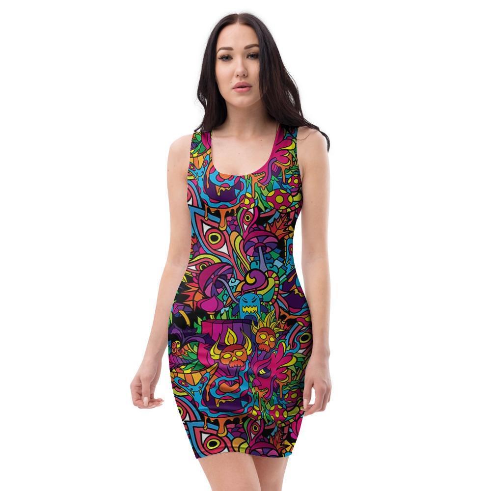 Tribal Hippie Trippy Bodycon Dress-grizzshop