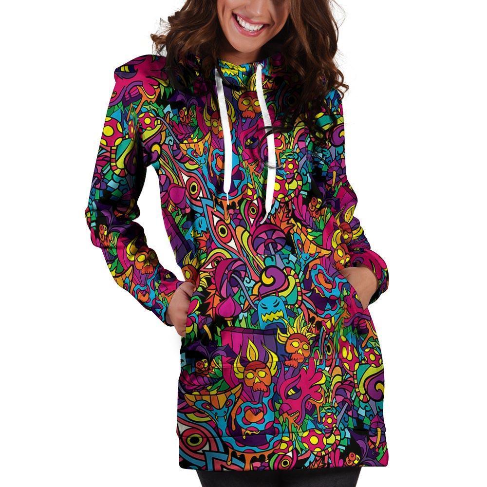 Tribal Hippie Trippy Hoodie Dress-grizzshop