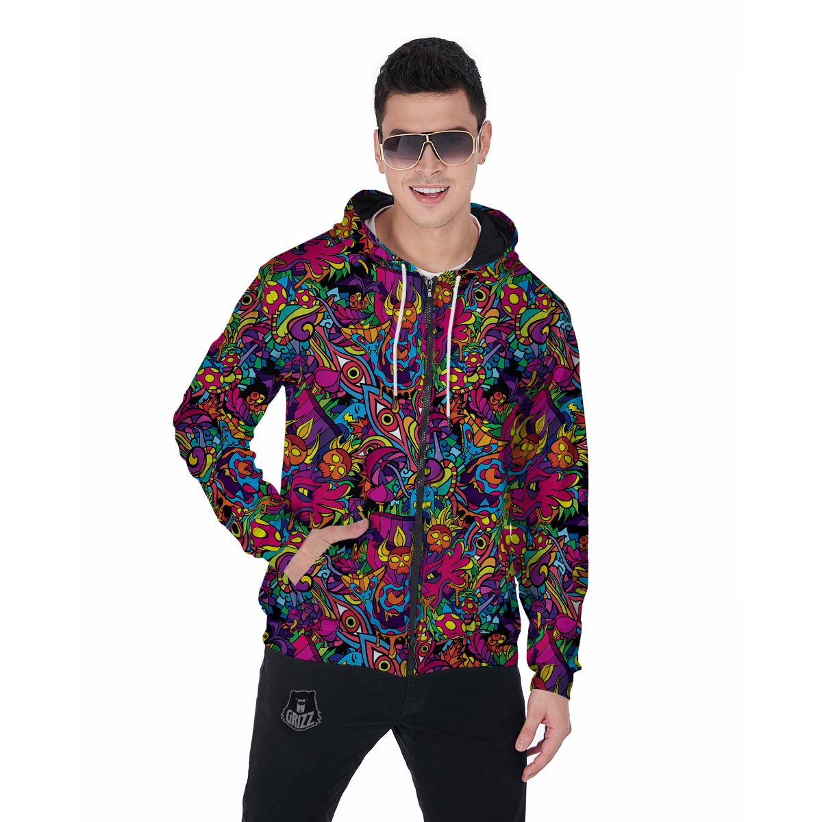 Tribal Hippie Trippy Men's Zip Up Hoodie-grizzshop