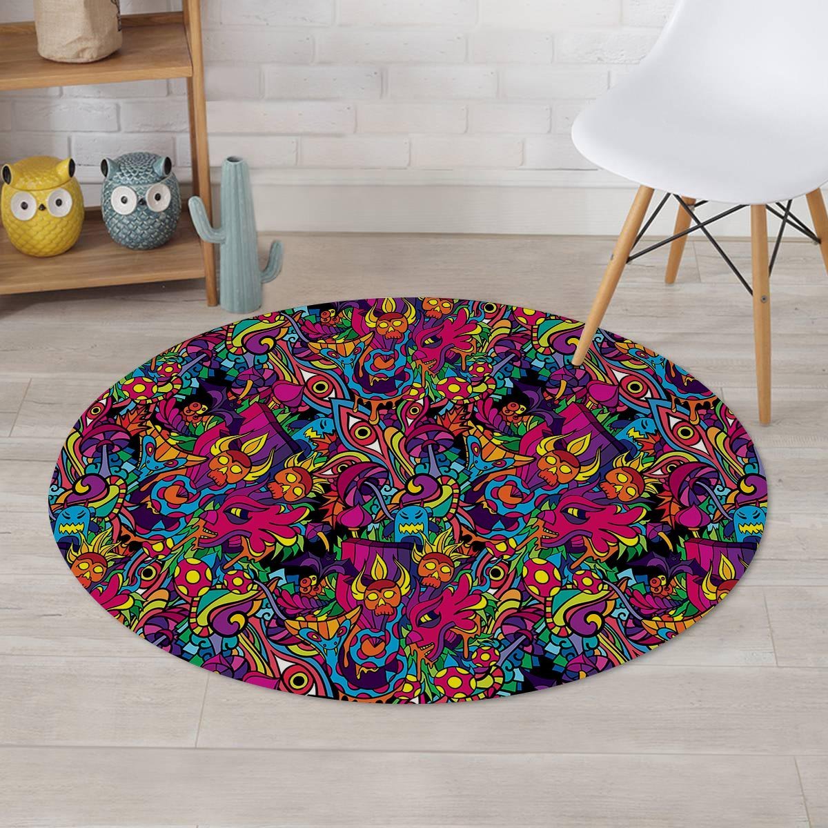 Tribal Hippie Trippy Round Rug-grizzshop