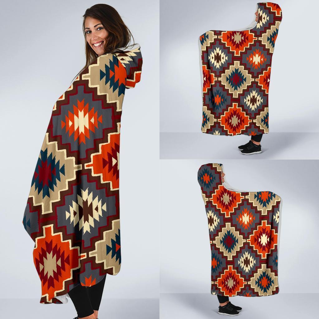 Tribal Indians Native American Aztec Navajo Print Hooded Blanket-grizzshop