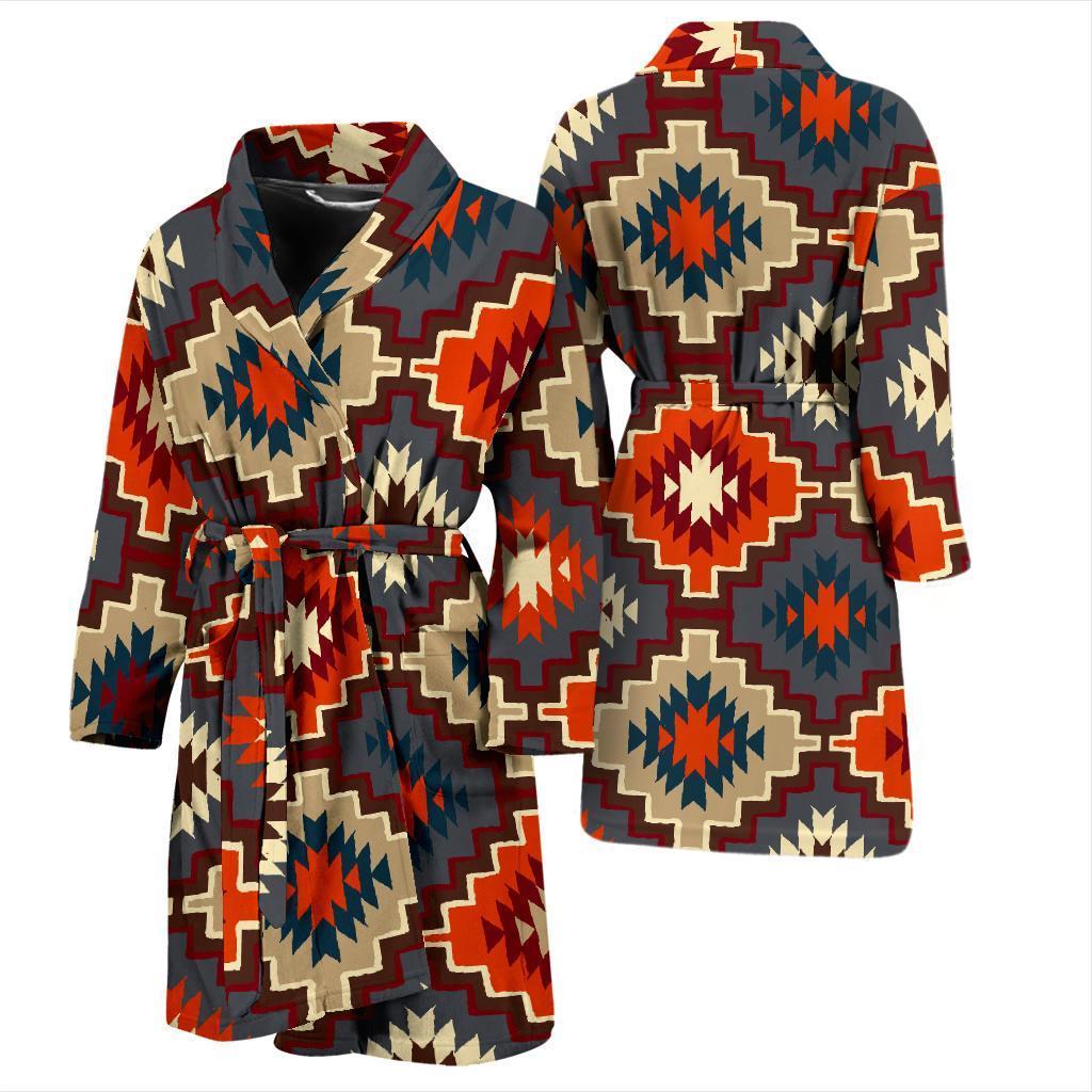 Tribal Indians Native American Aztec Navajo Print Men Long Robe-grizzshop