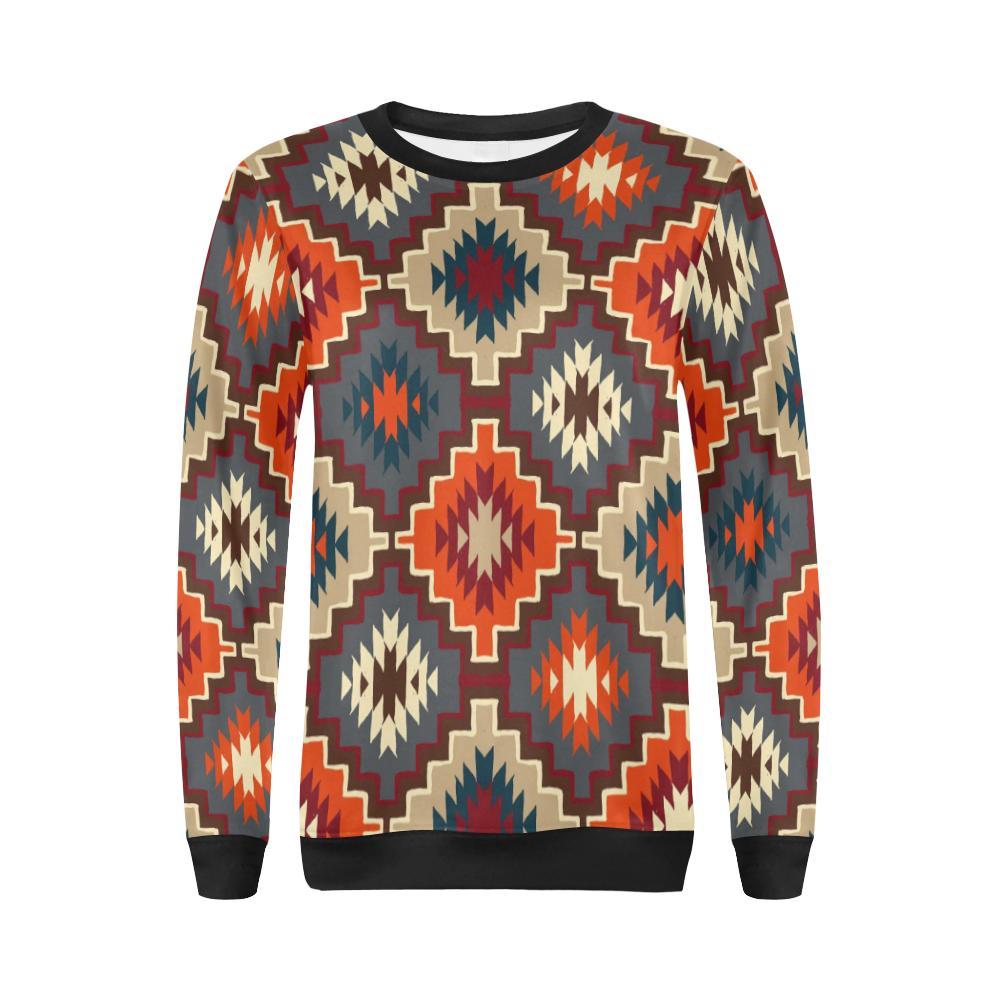 Tribal Indians Native American Aztec Navajo Print Women Crewneck Sweatshirt-grizzshop