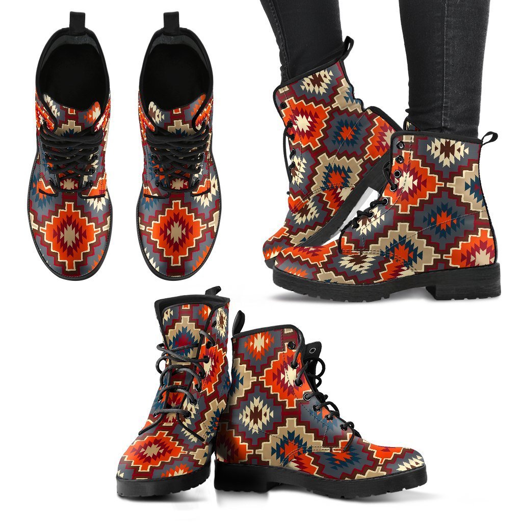 Tribal Indians Native American Aztec Navajo Print Women Leather Boots-grizzshop