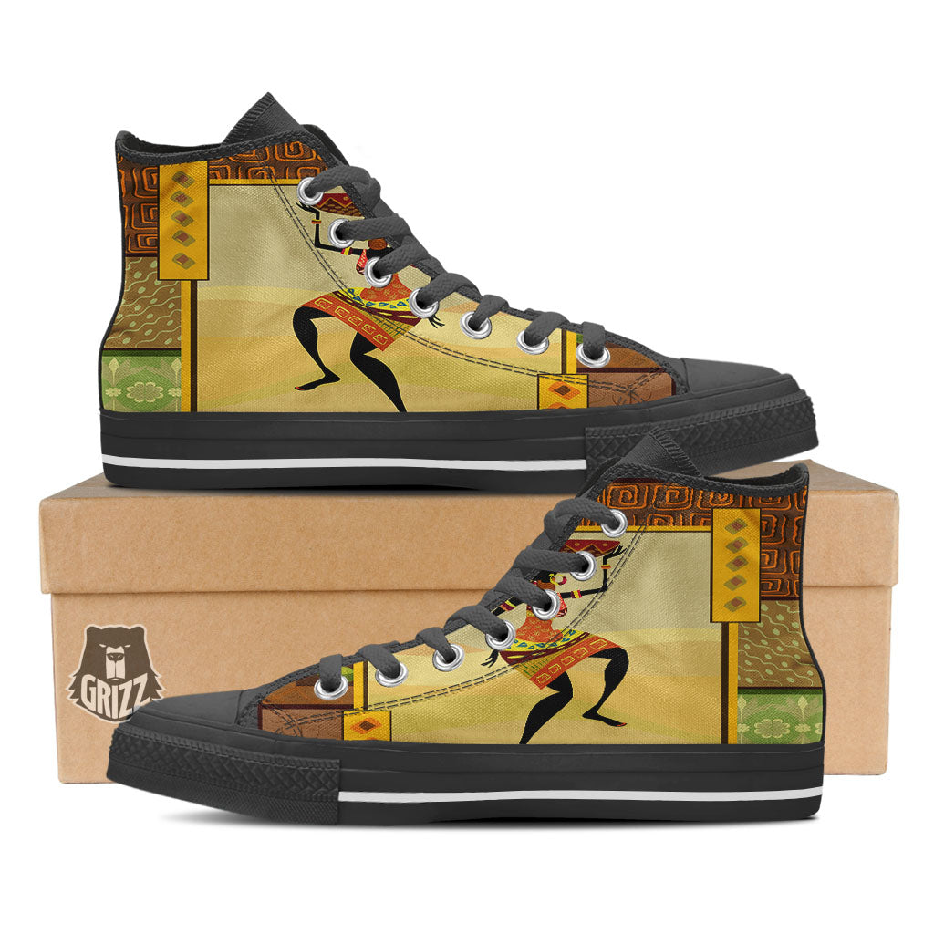 Tribal Inspired African Ethnic Print Black High Top Shoes-grizzshop