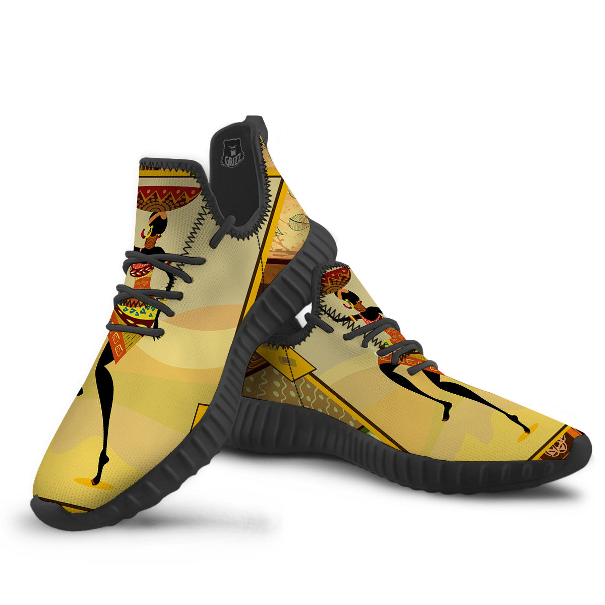 Tribal Inspired African Ethnic Print Black Walking Shoes-grizzshop