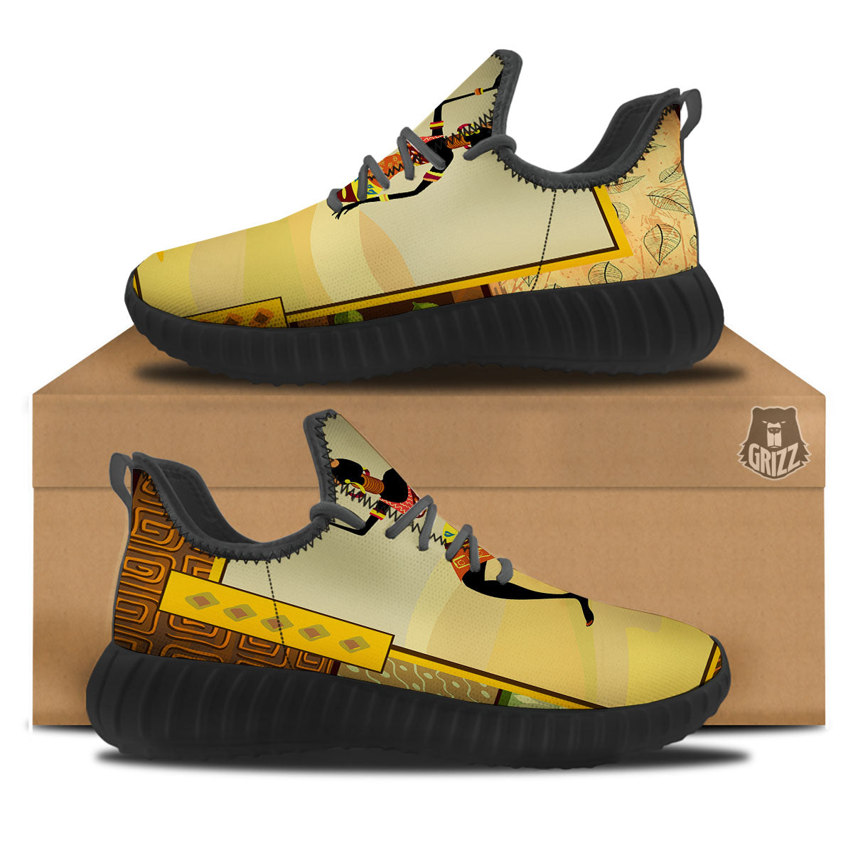 Tribal Inspired African Ethnic Print Black Walking Shoes-grizzshop