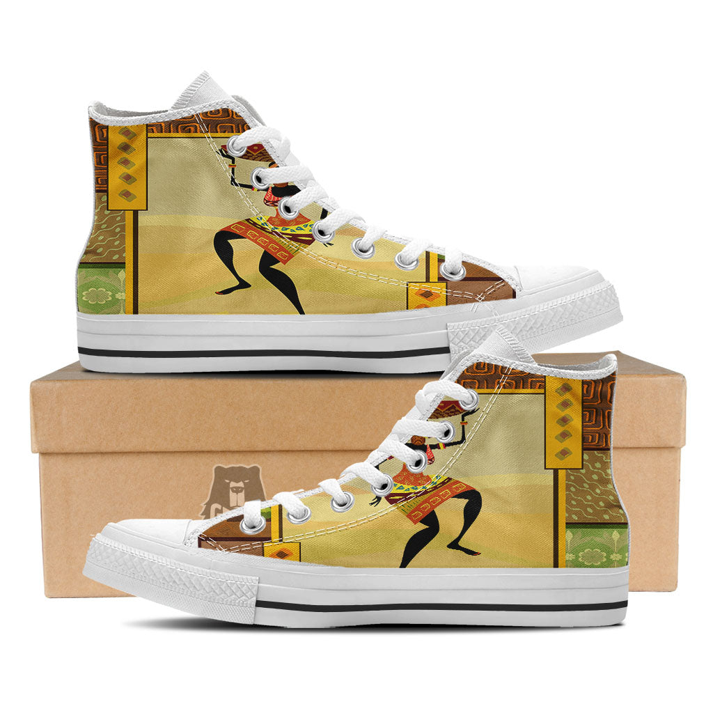 Tribal Inspired African Ethnic Print White High Top Shoes-grizzshop