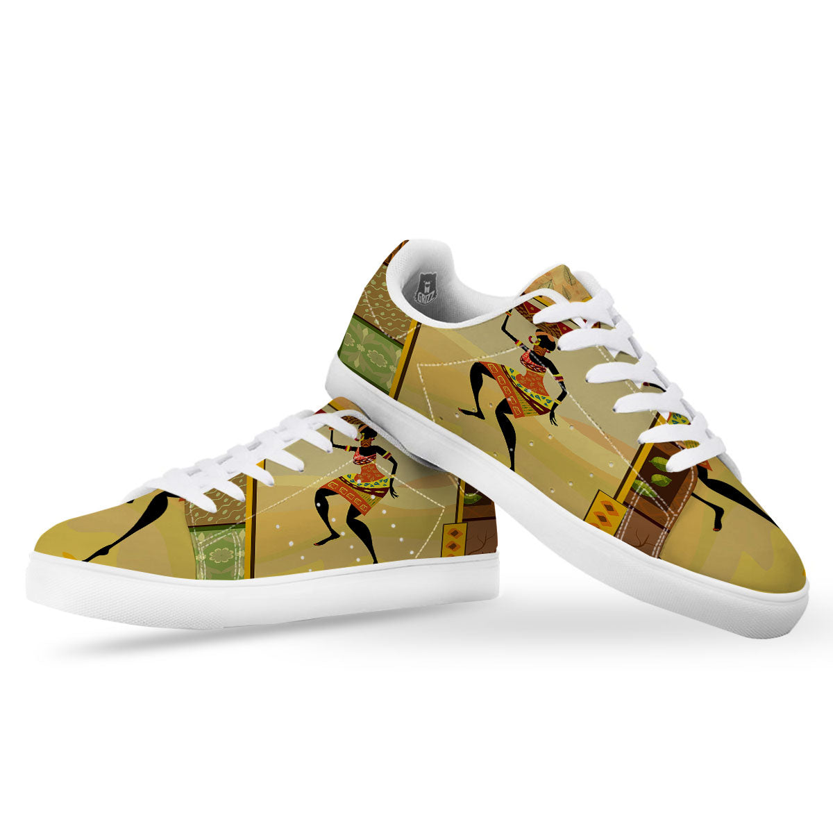 Tribal Inspired African Ethnic Print White Low Top Sneakers-grizzshop