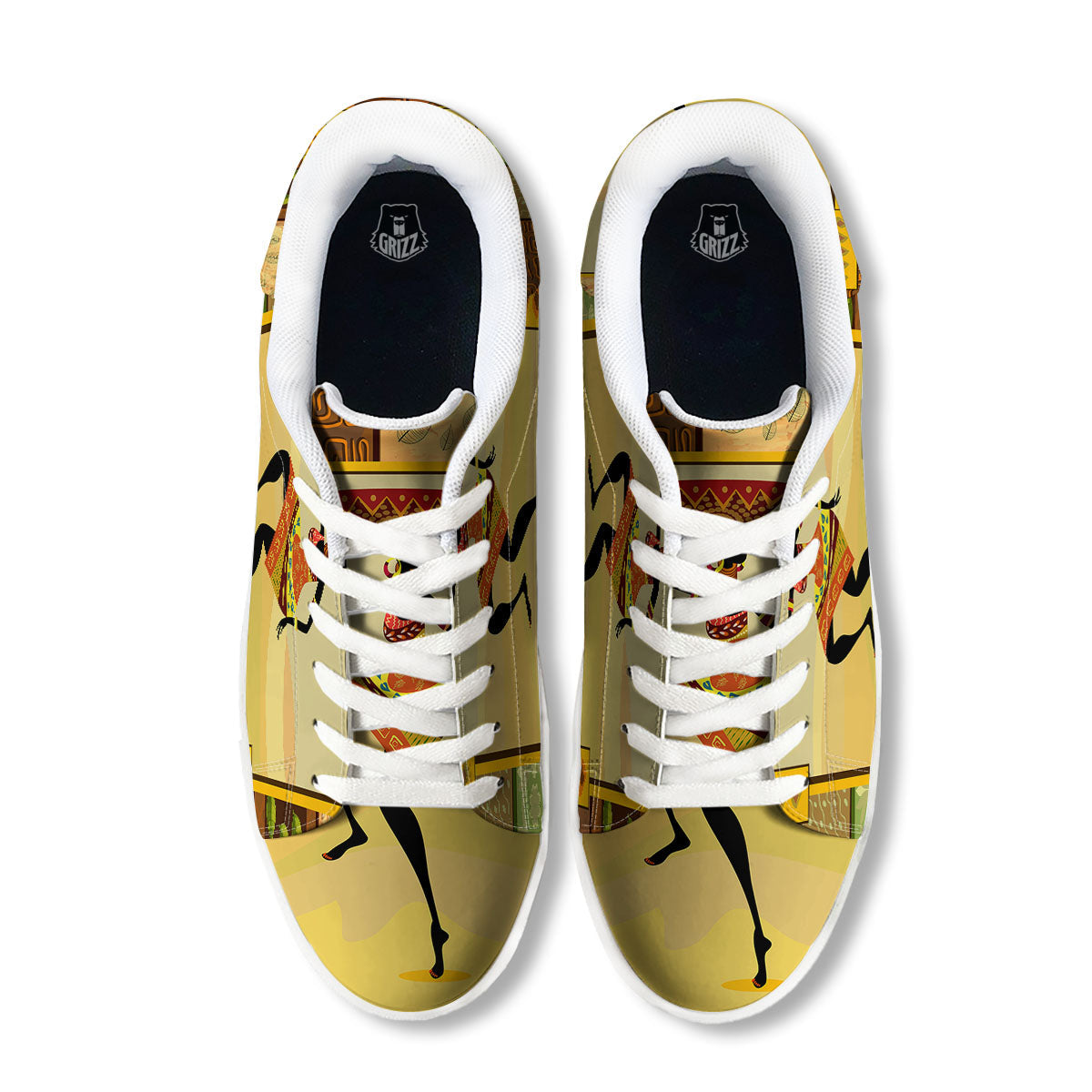 Tribal Inspired African Ethnic Print White Low Top Sneakers-grizzshop